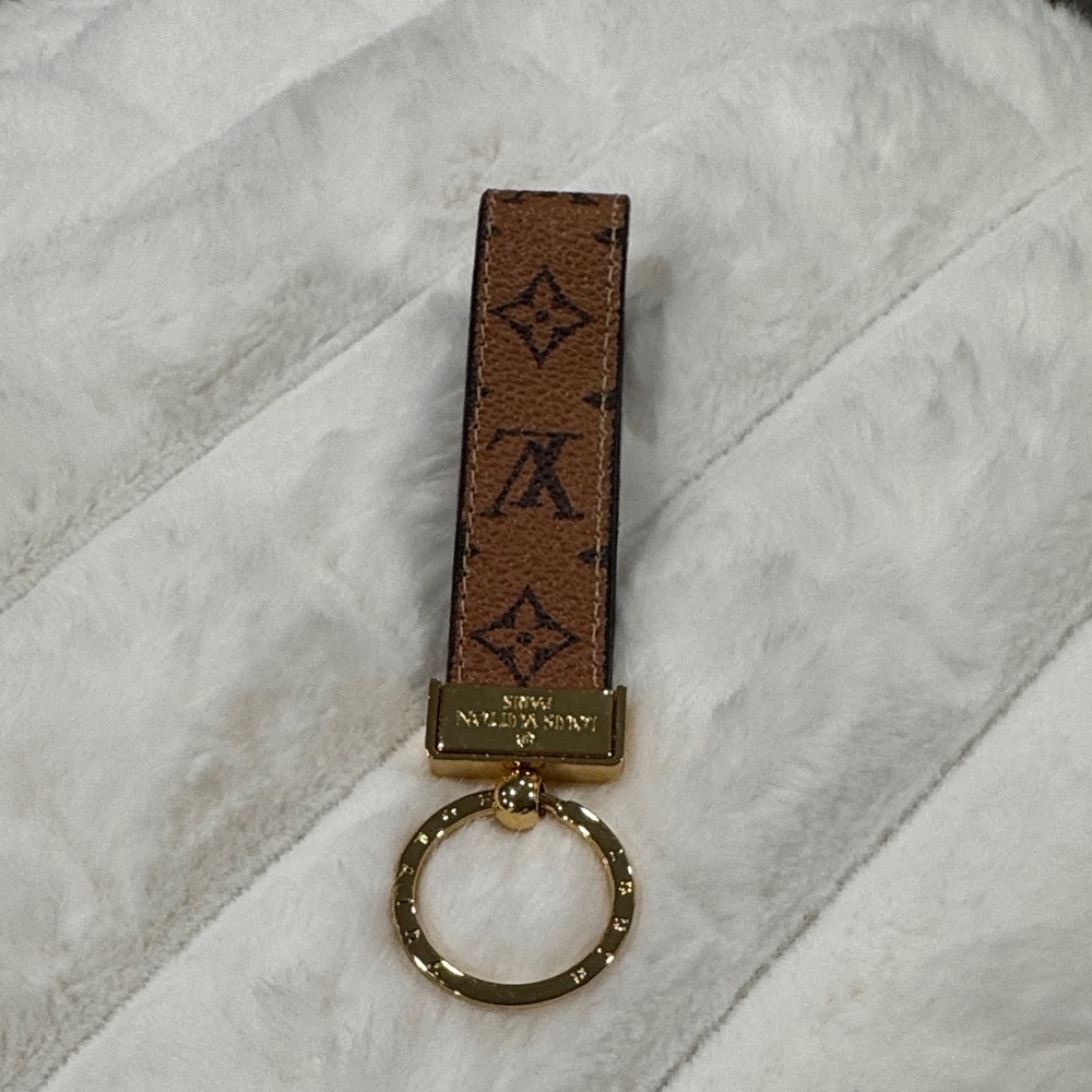 Designer Inspired Style Brown Monogram Key Holder with Gold Ring